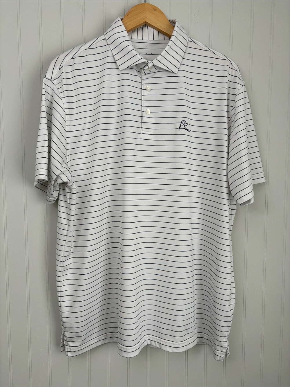 Rhoback Short Sleeve Performance Polo Shirt White Blue Stripe Size Large